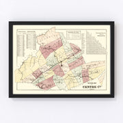 Centre County Vintage Map 1874