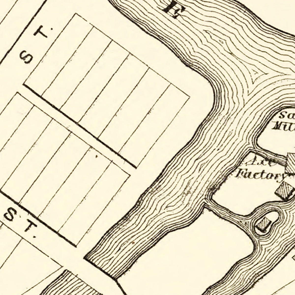 Restored historic details from the 1874 city map of Milesburg, Pennsylvania