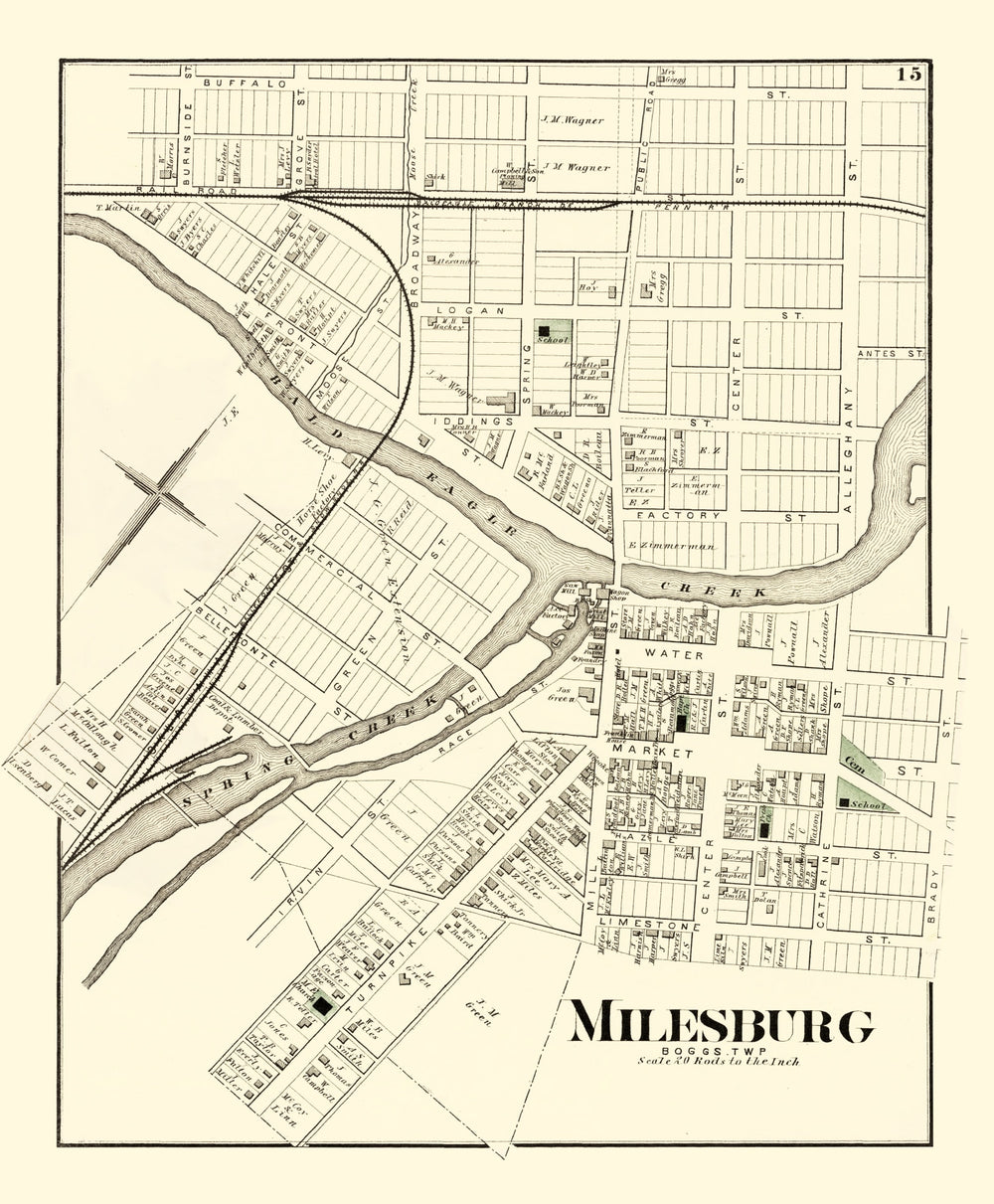 Vintage Map of Milesburg, Pennsylvania 1874 print style example