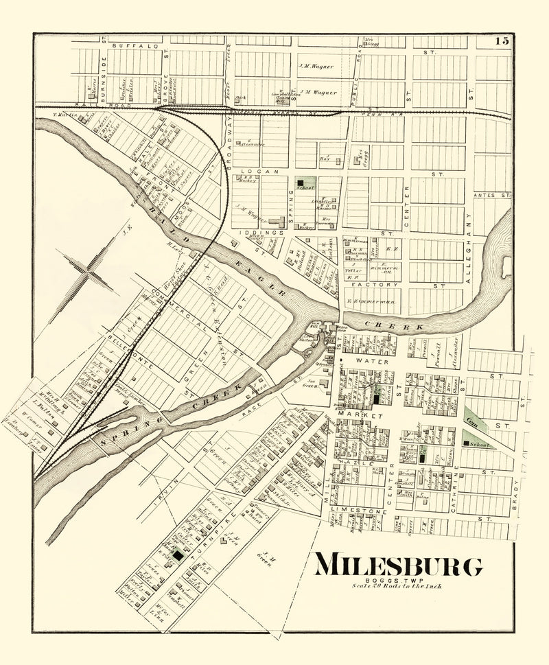 Size comparison using Vintage Map of Milesburg, Pennsylvania 1874