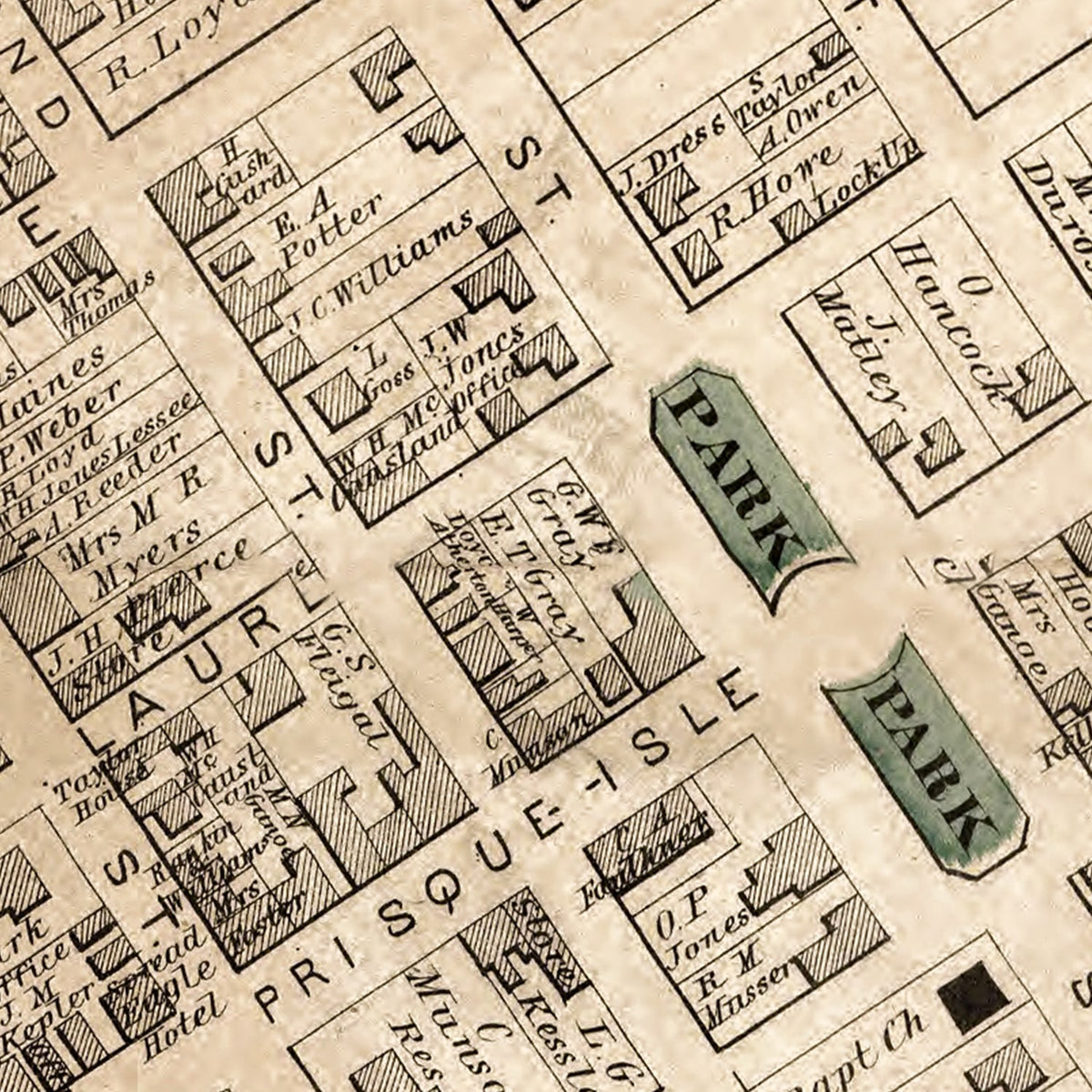 Restored historic details from the 1874 city map of Phillipsburg, Pennsylvania