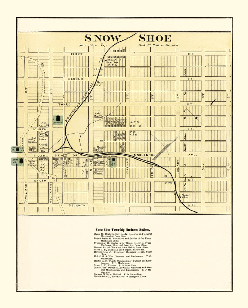 Size comparison using Vintage Map of Snow Shoe, Pennsylvania 1874