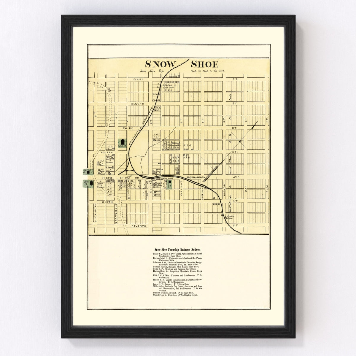 Snow Shoe Vintage Map 1874
