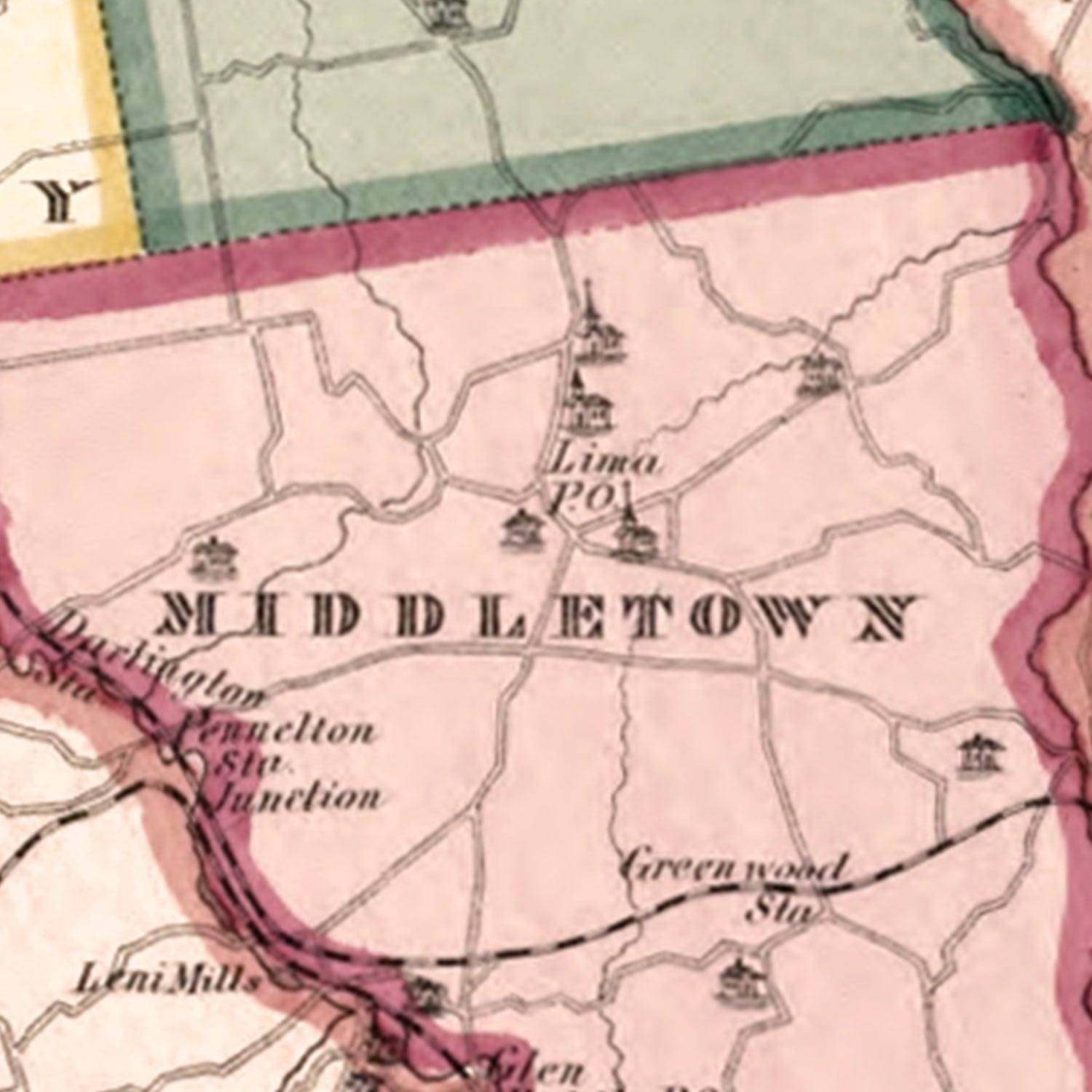Restored historic details from the 1875 county map of Delaware County, Pennsylvania