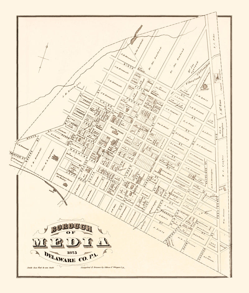 Size comparison using Vintage Map of Media, Pennsylvania 1875