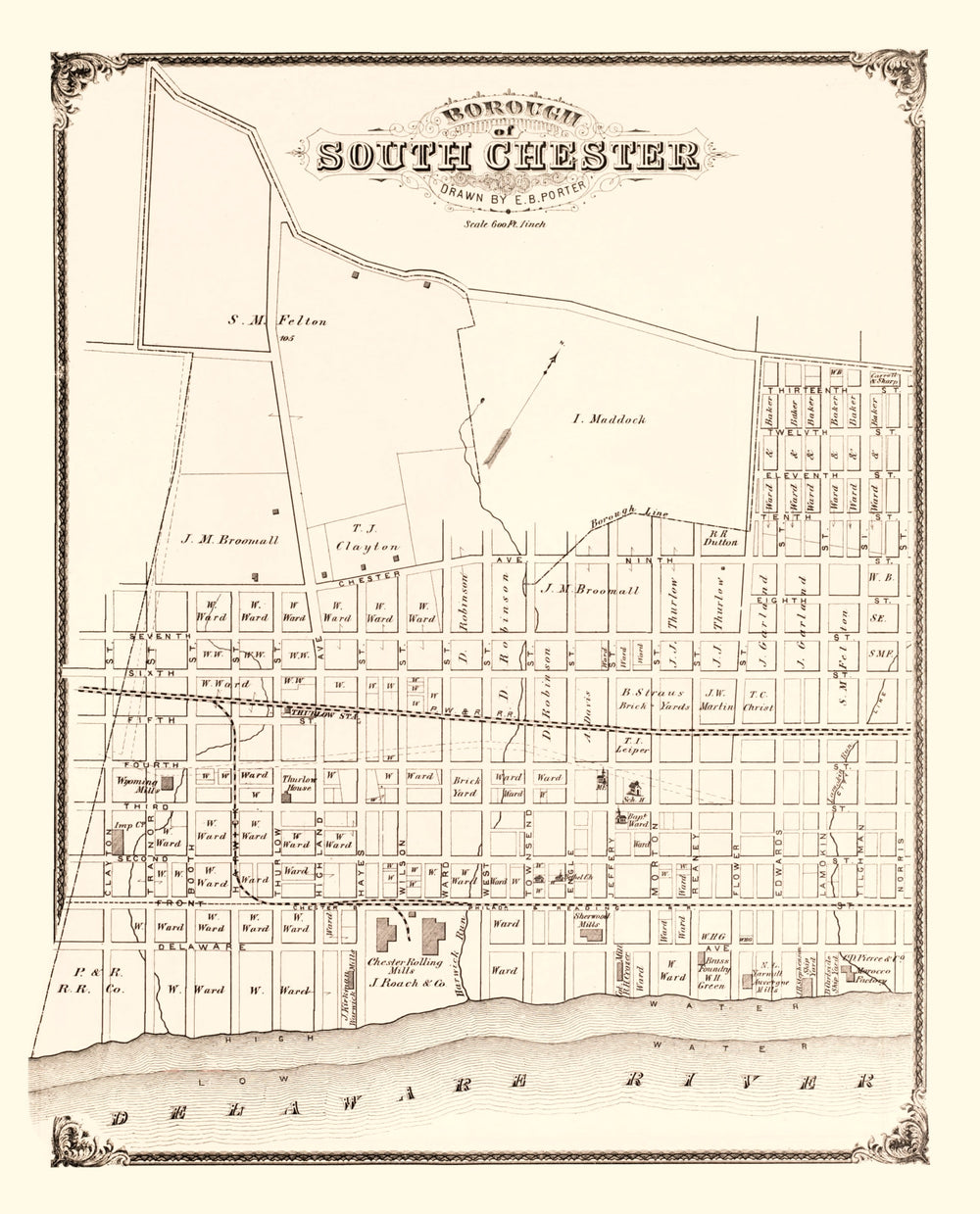 Vintage Map of South Chester, Pennsylvania 1875 print style example