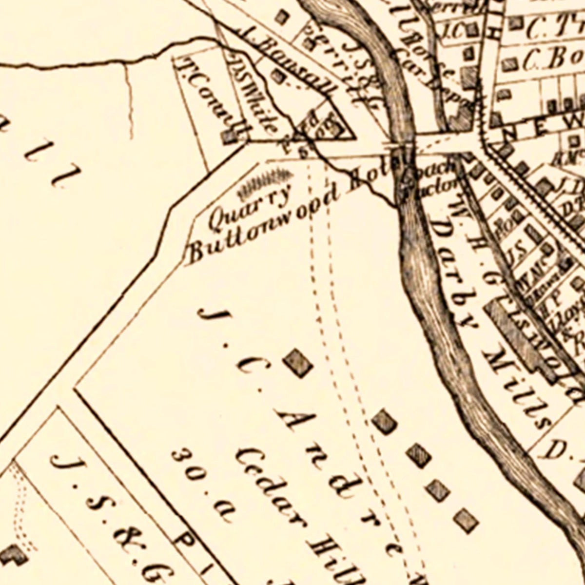 Restored historic details from the 1875 city map of Darby, Pennsylvania