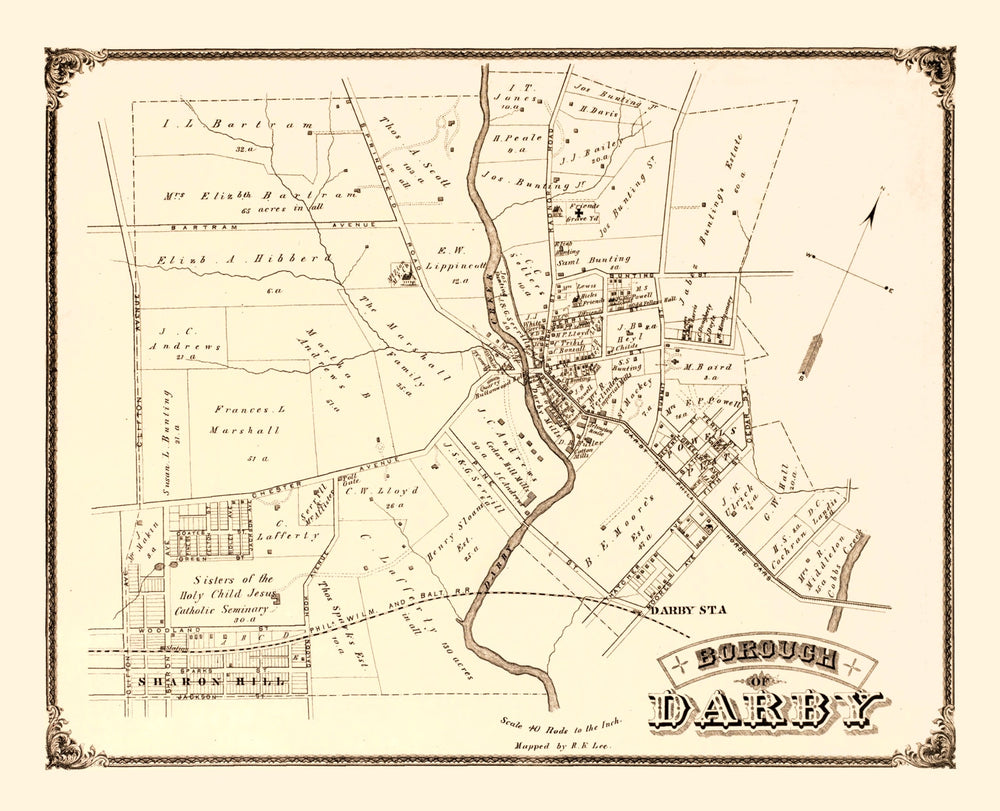 Vintage Map of Darby, Pennsylvania 1875 print style example