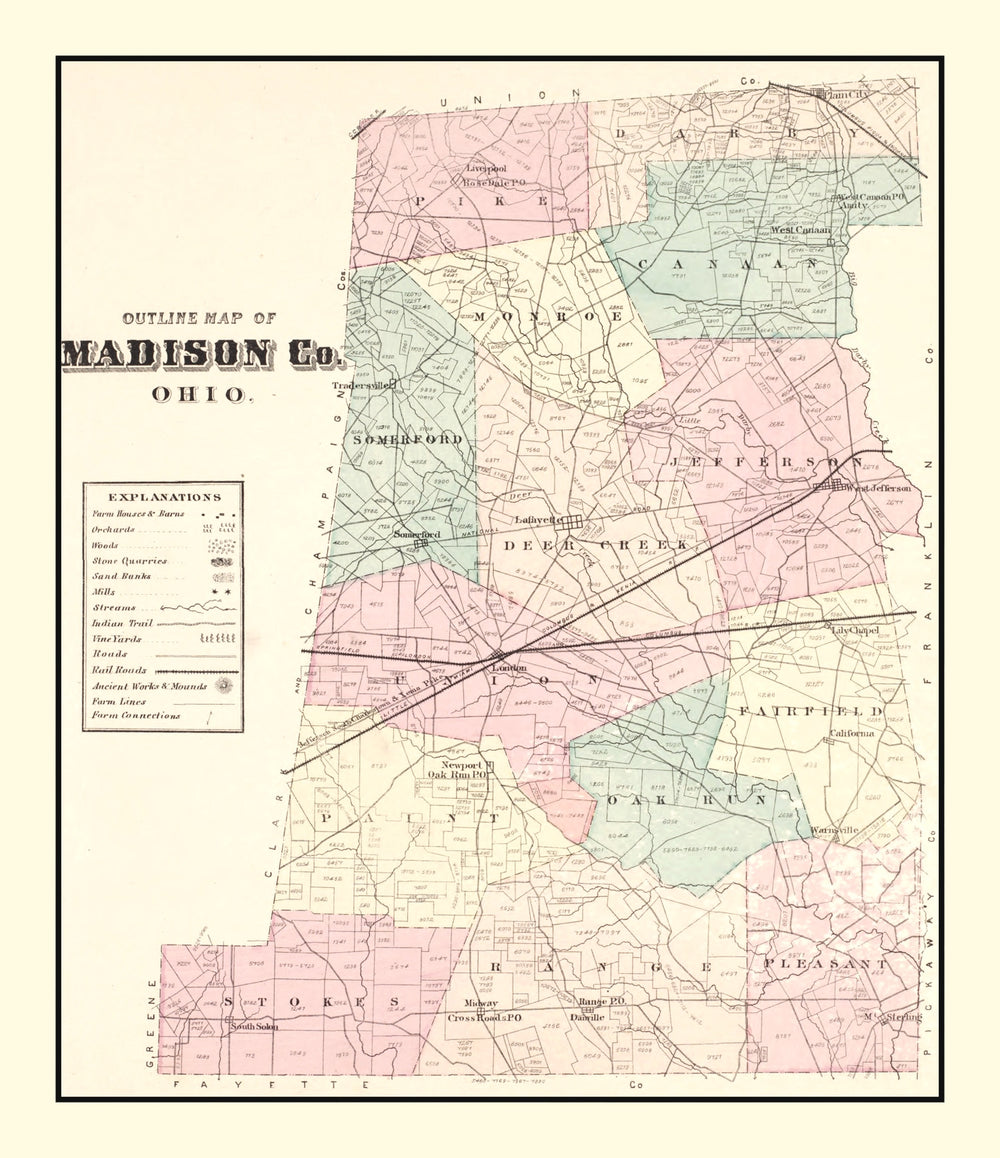 Vintage Map of Madison County, Ohio 1875 print style example