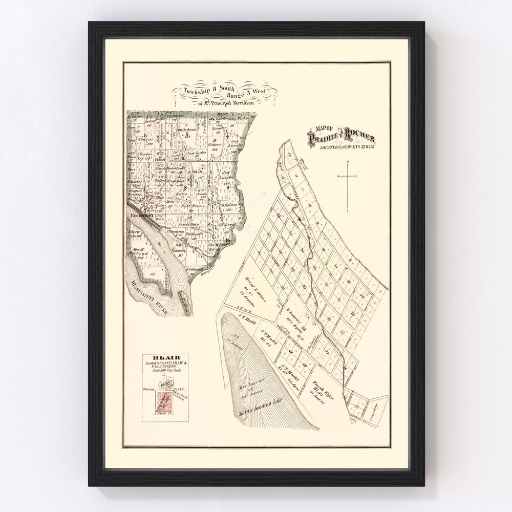 Prairie and Rocher Vintage Map 1875