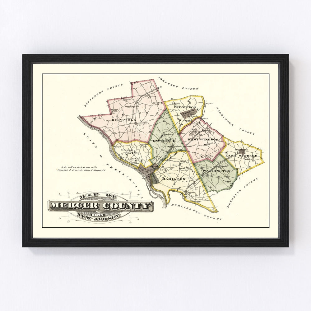 Mercer County Vintage Map 1875