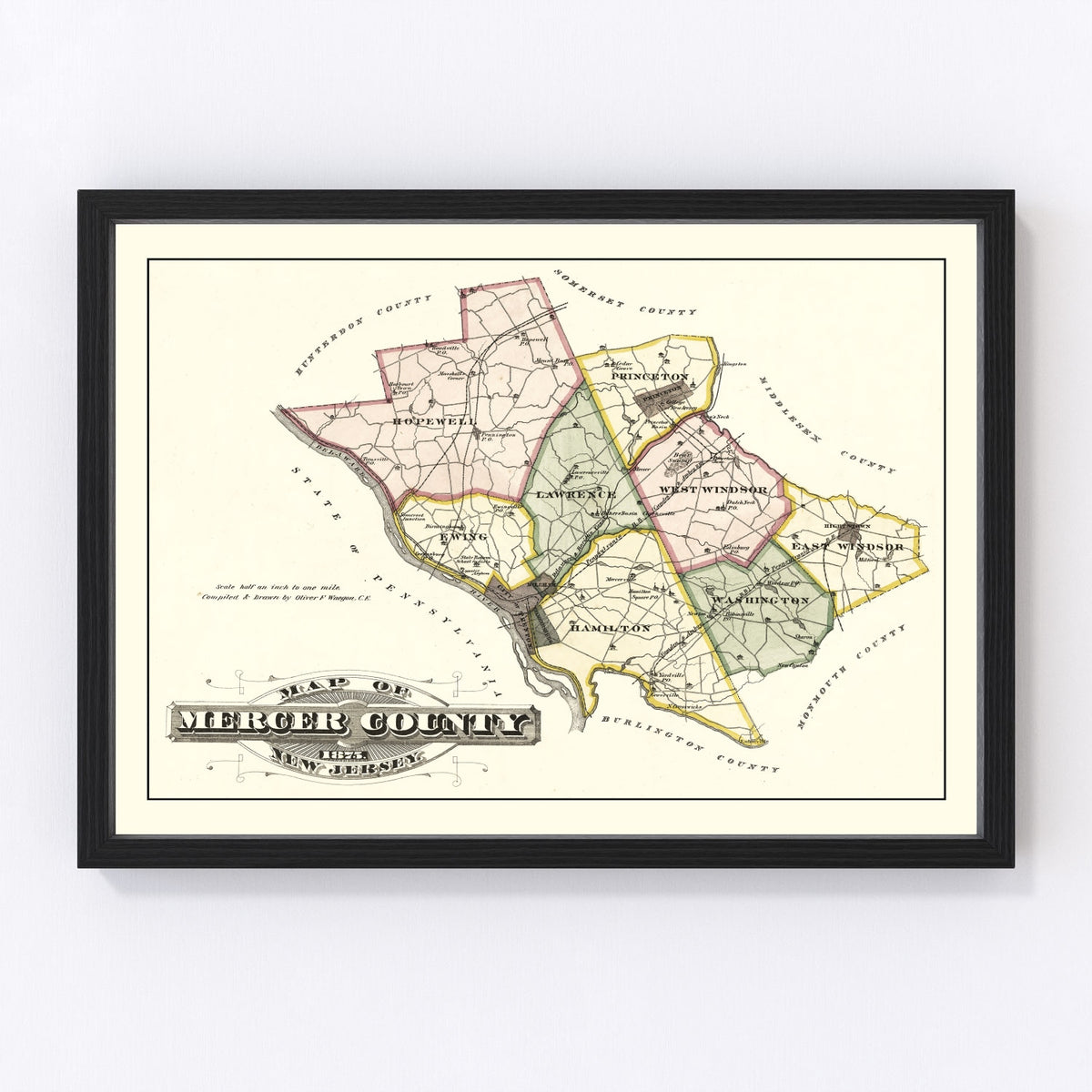 Mercer County Vintage Map 1875