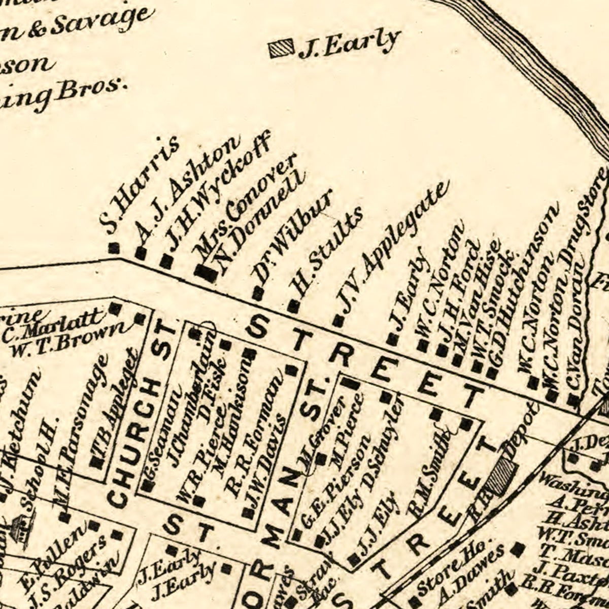 Restored historic details from the 1875 city map of Hightstown, New Jersey