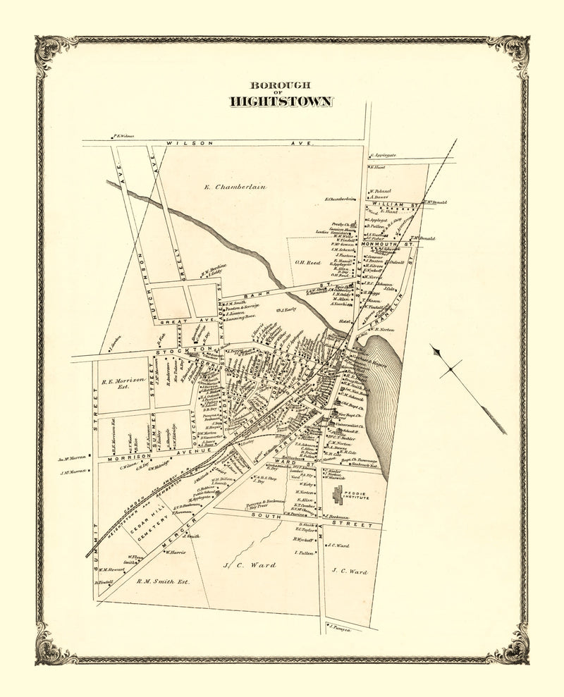 Size comparison using Vintage Map of Hightstown, New Jersey 1875