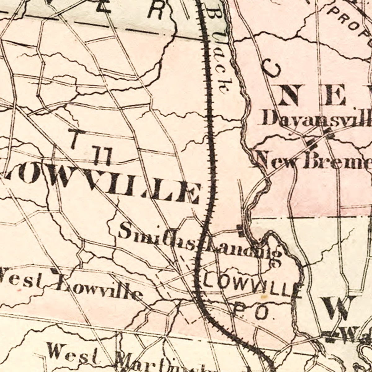 Restored historic details from the 1875 county map of Lewis County, New York
