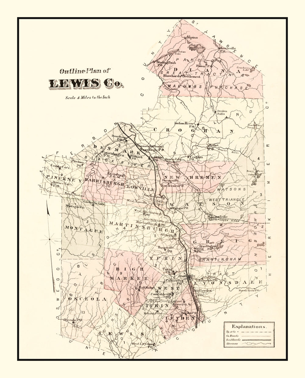 Vintage Map of Lewis County, New York 1875 print style example