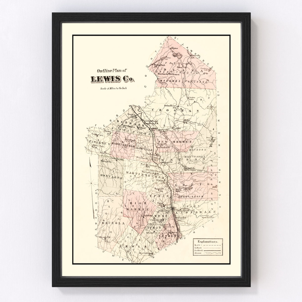Lewis County Vintage Map 1875