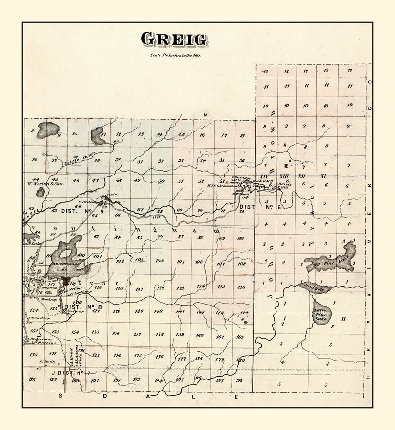 Size comparison using Vintage Map of Greig Township, Lewis County, New York 1875