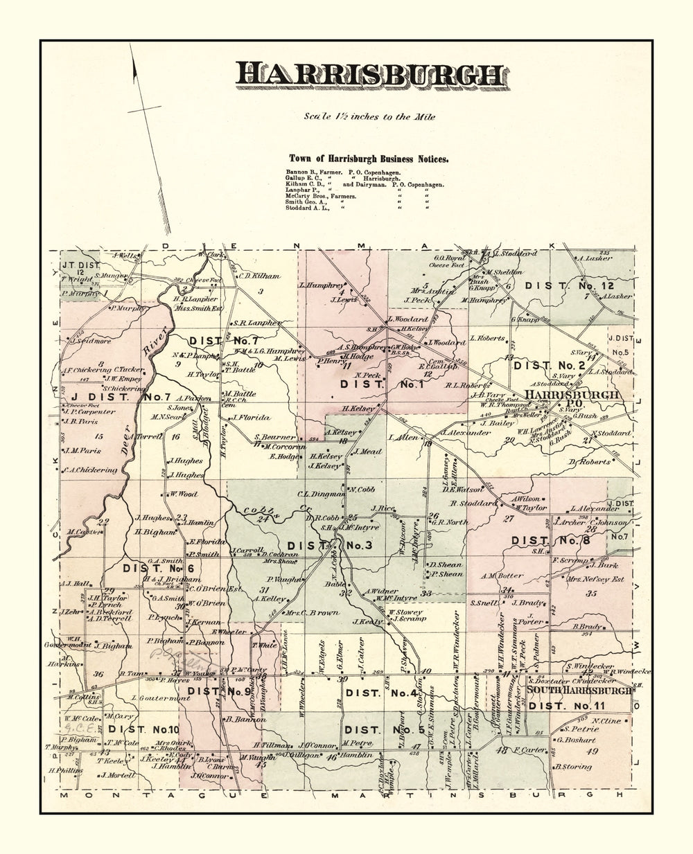 Vintage Map of Harrisburgh Township, Lewis County, New York 1875 print style example