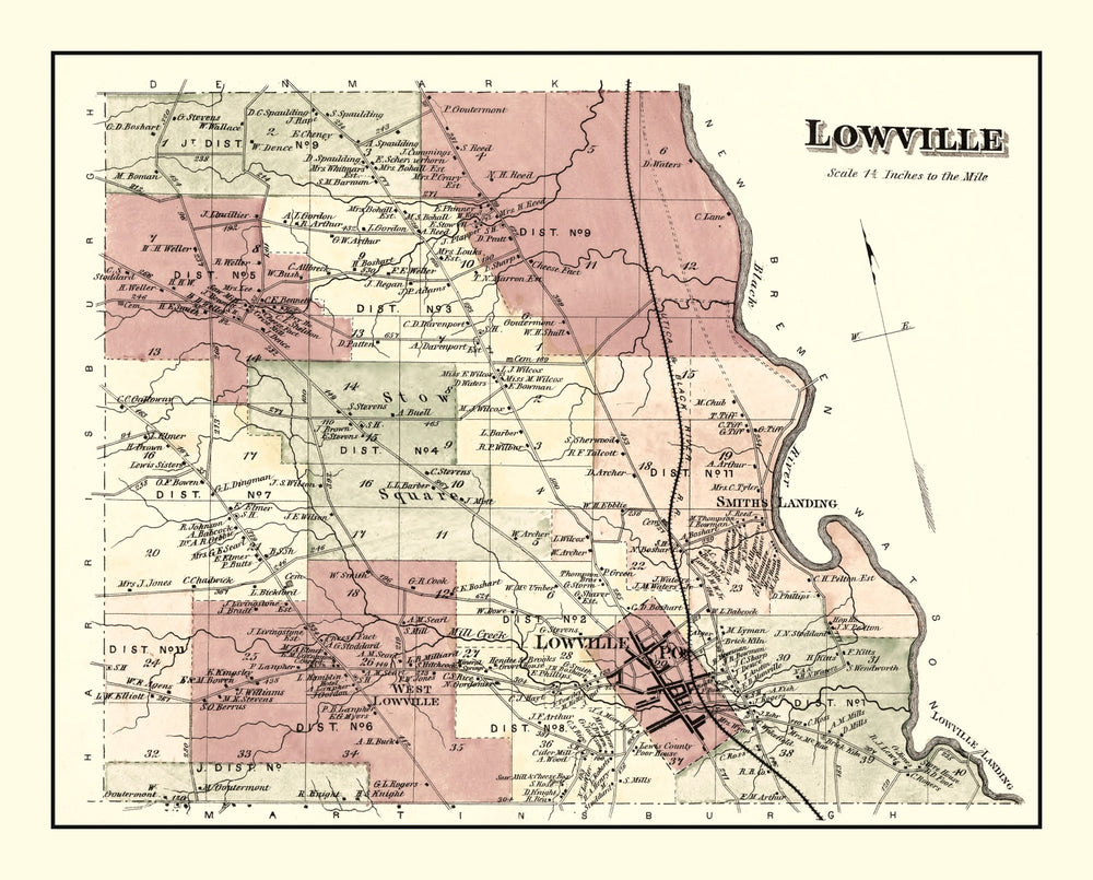 Vintage Map of Lowville Township, Lewis County, New York 1875 print style example
