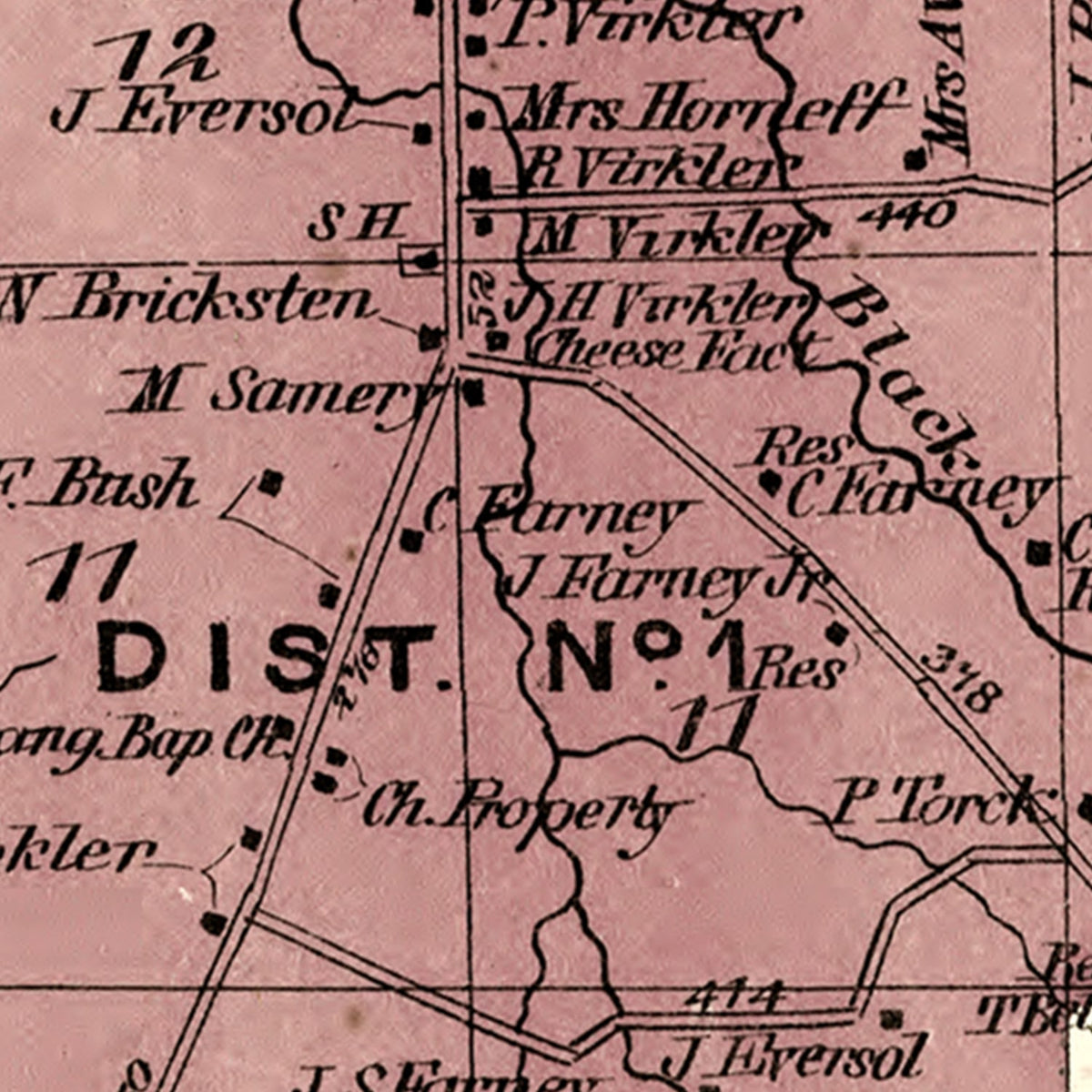Restored historic details from the 1875 township map of Lewis County, New York