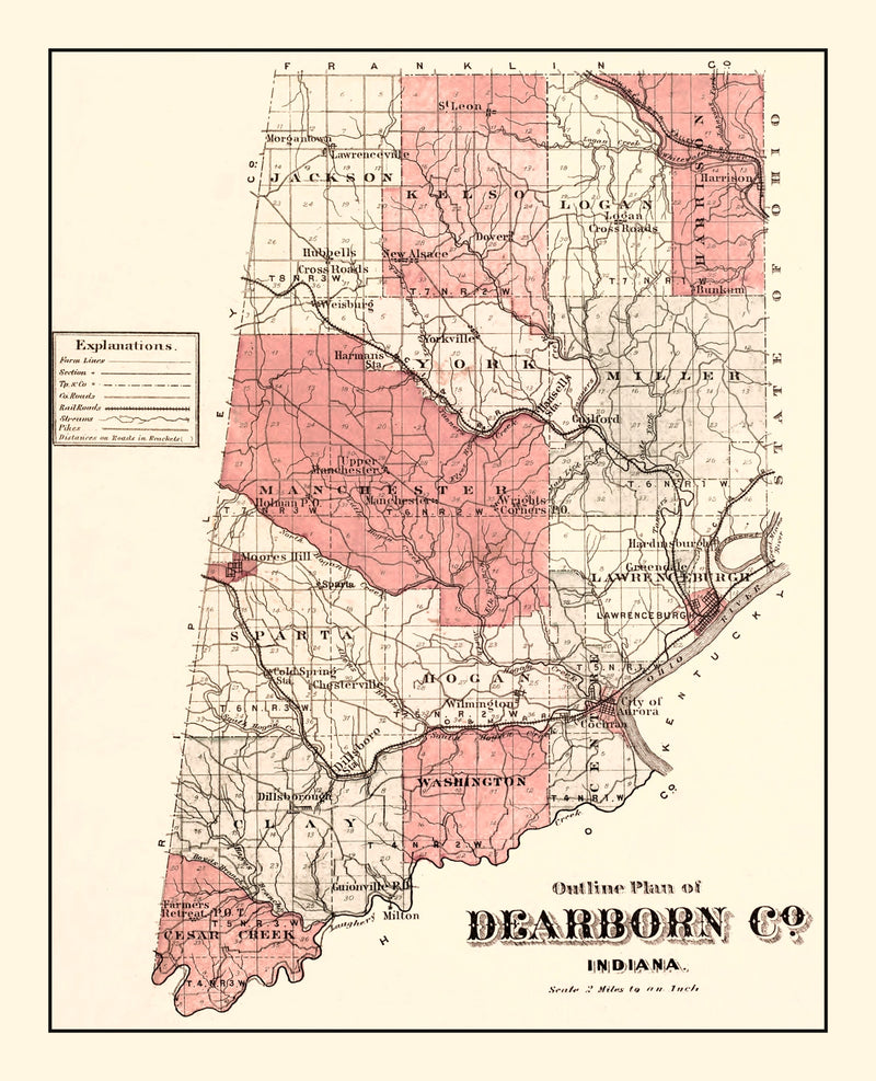 Size comparison using Vintage Map of Dearborn County, Indiana 1875