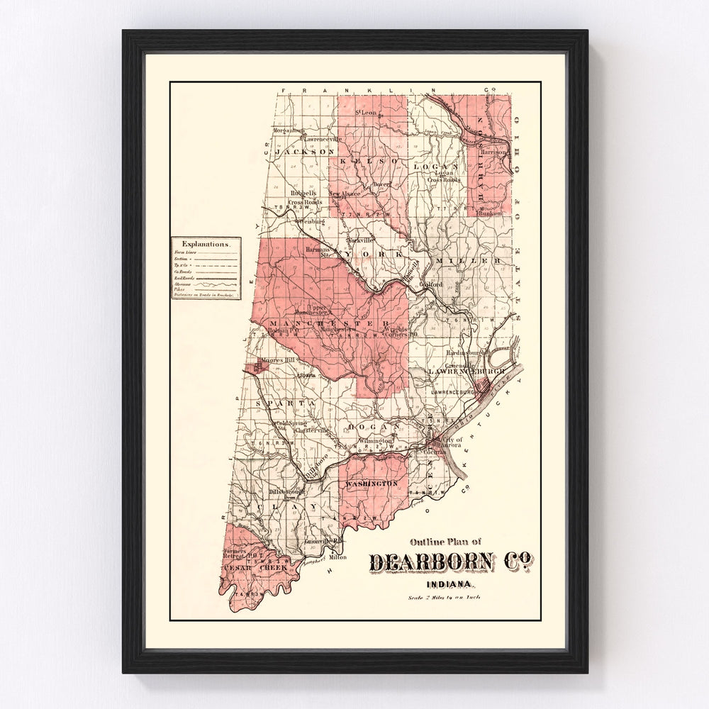 Dearborn County Vintage Map 1875