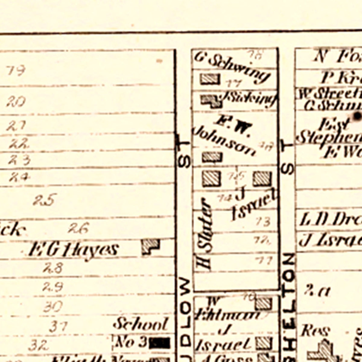 Restored historic details from the 1875 city map of Greendale, Indiana