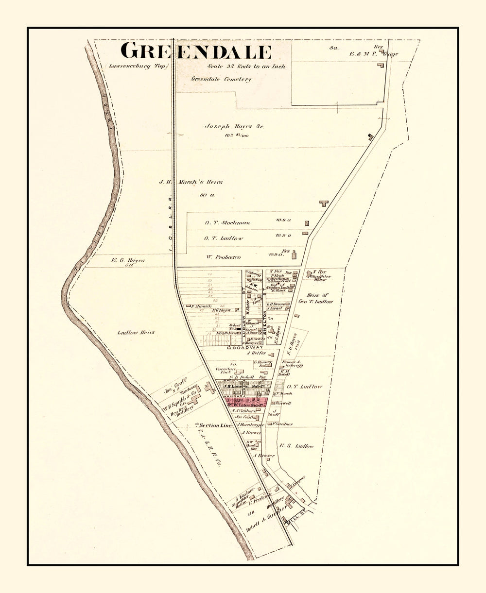 Vintage Map of Greendale, Indiana 1875 print style example