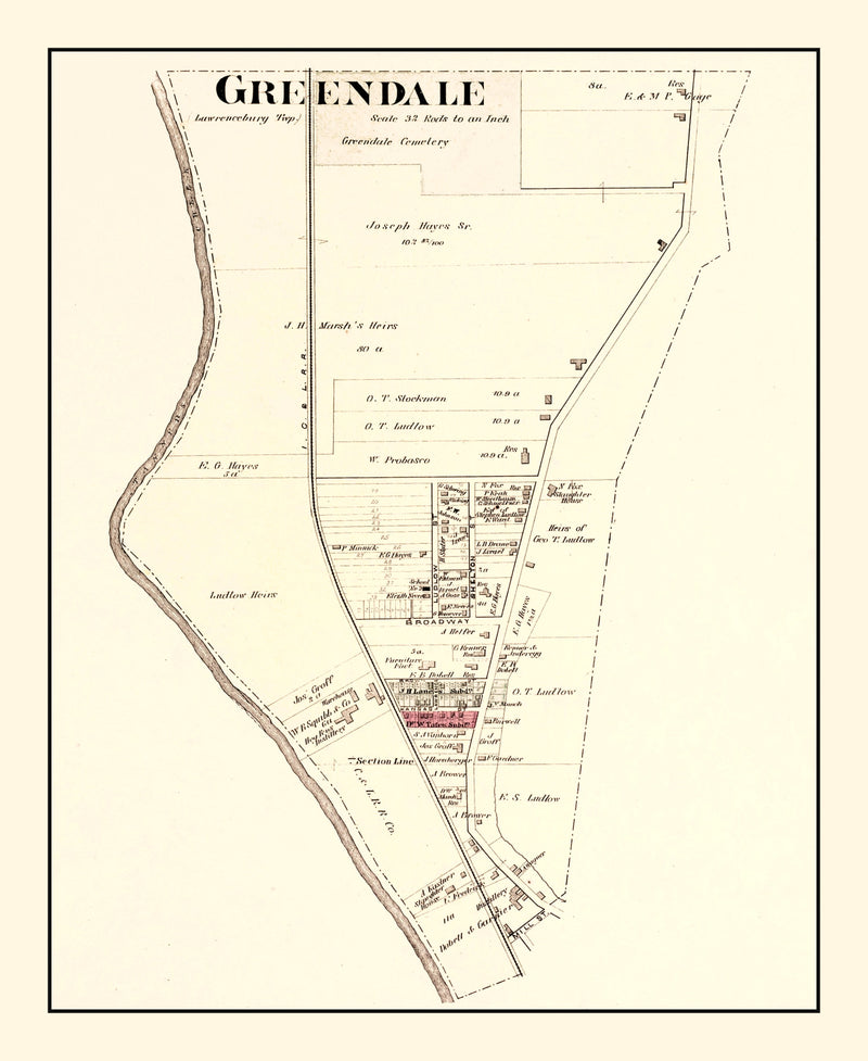 Size comparison using Vintage Map of Greendale, Indiana 1875