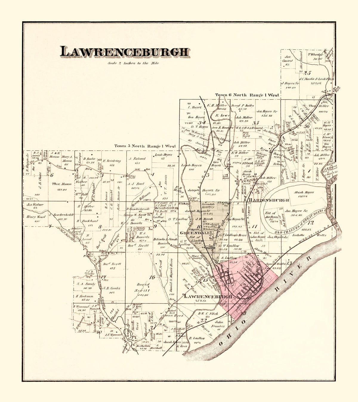 Preview of Vintage Map of Lawrenceburgh Township, Dearborn County, Indiana 1875