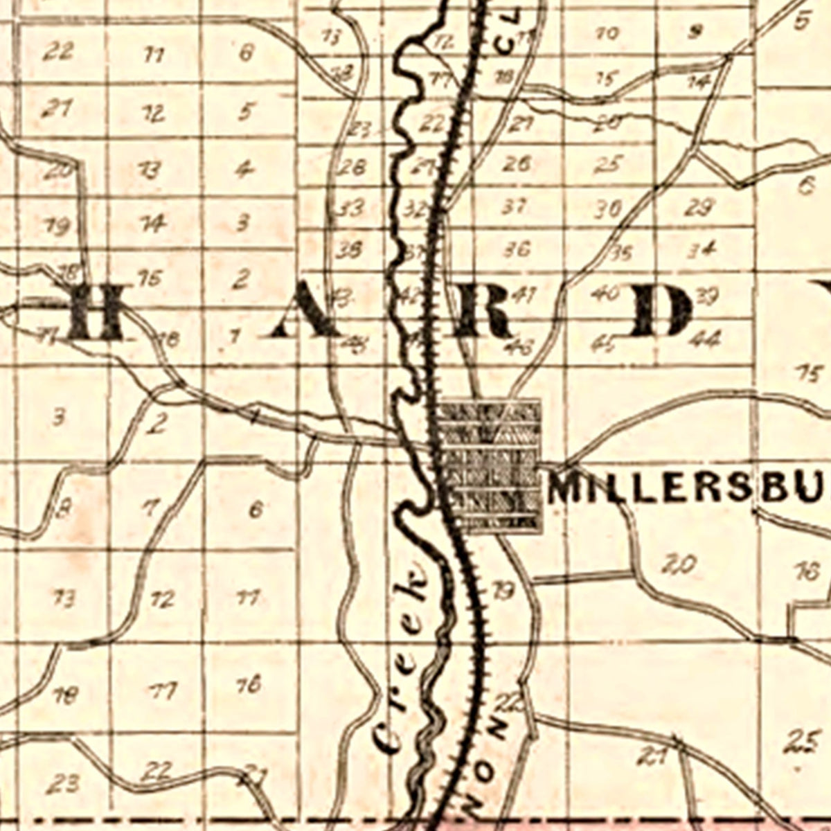 Restored historic details from the 1875 county map of Holmes County, Ohio