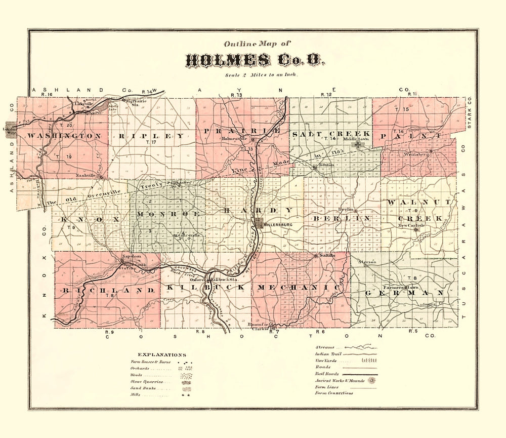 Vintage Map of Holmes County, Ohio 1875 print style example