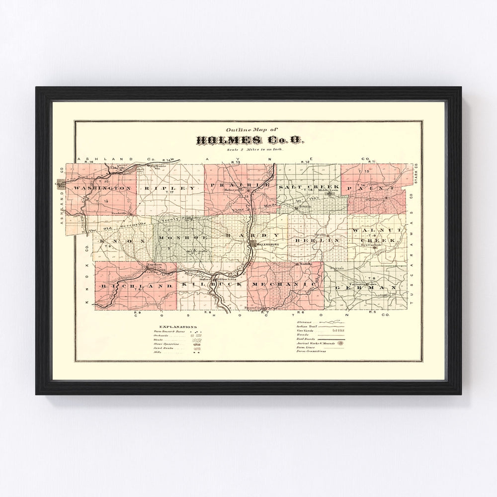 Holmes County Vintage Map 1875