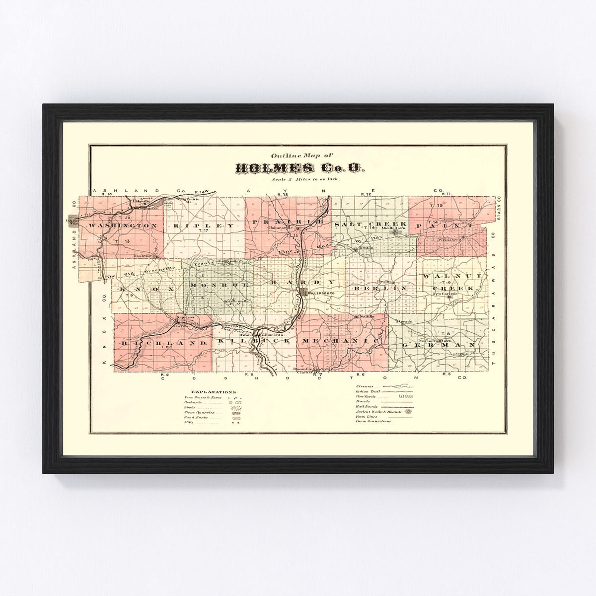 Holmes County Vintage Map 1875