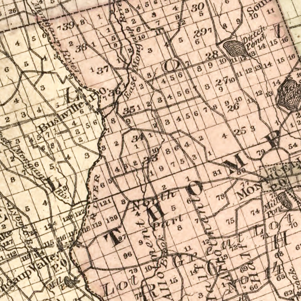 Restored historic details from the 1875 county map of Sullivan County, New York