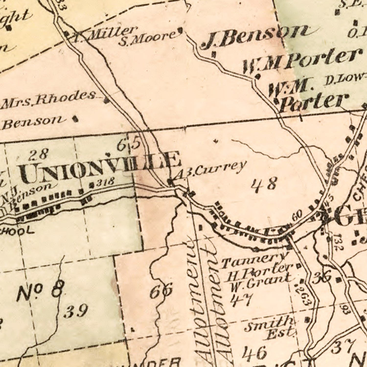 Restored historic details from the 1875 township map of Sullivan County, New York