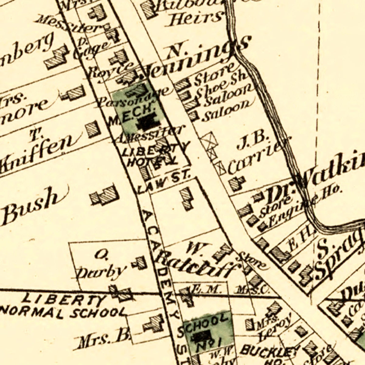 Restored historic details from the 1875 township map of Sullivan County, New York