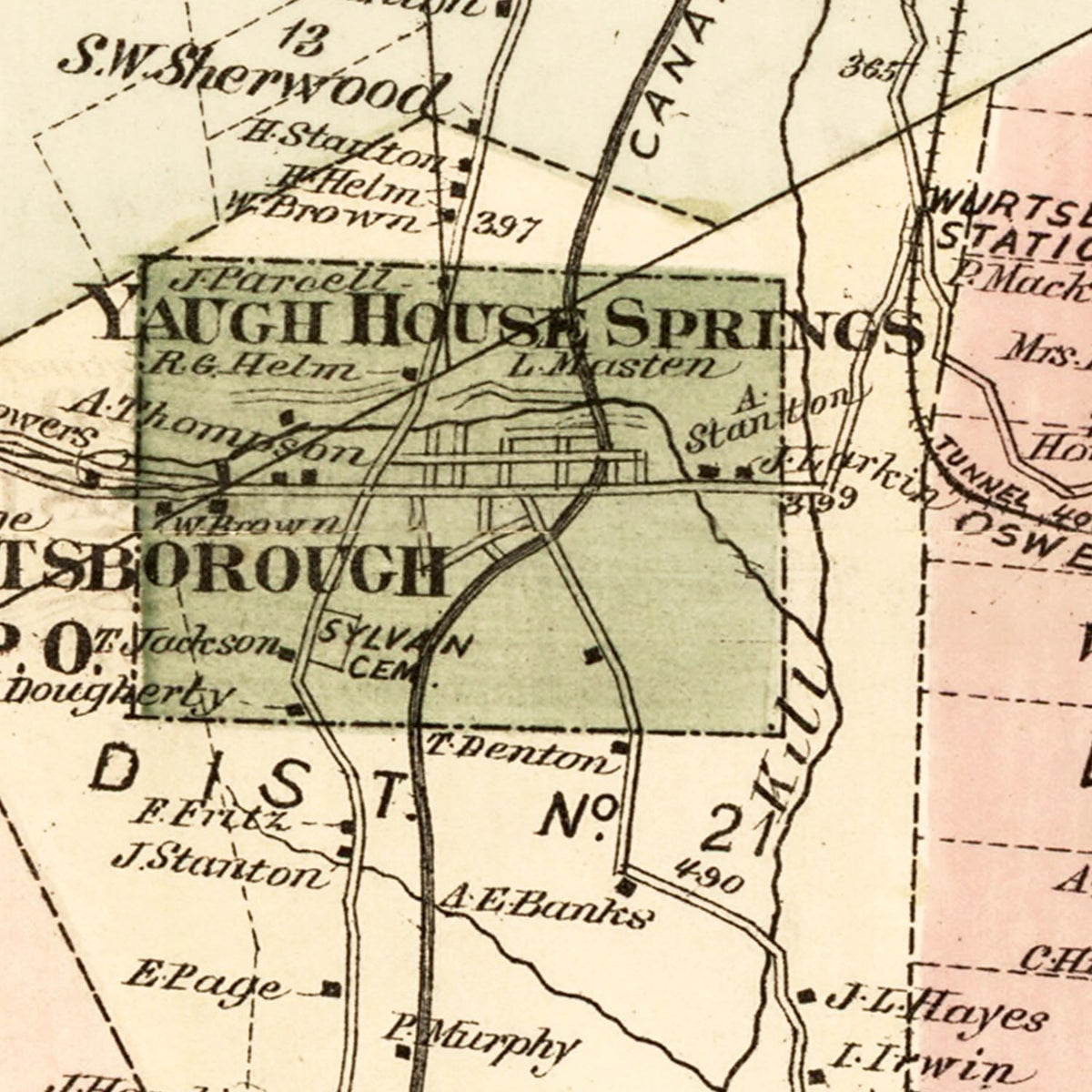 Restored historic details from the 1875 township map of Sullivan County, New York