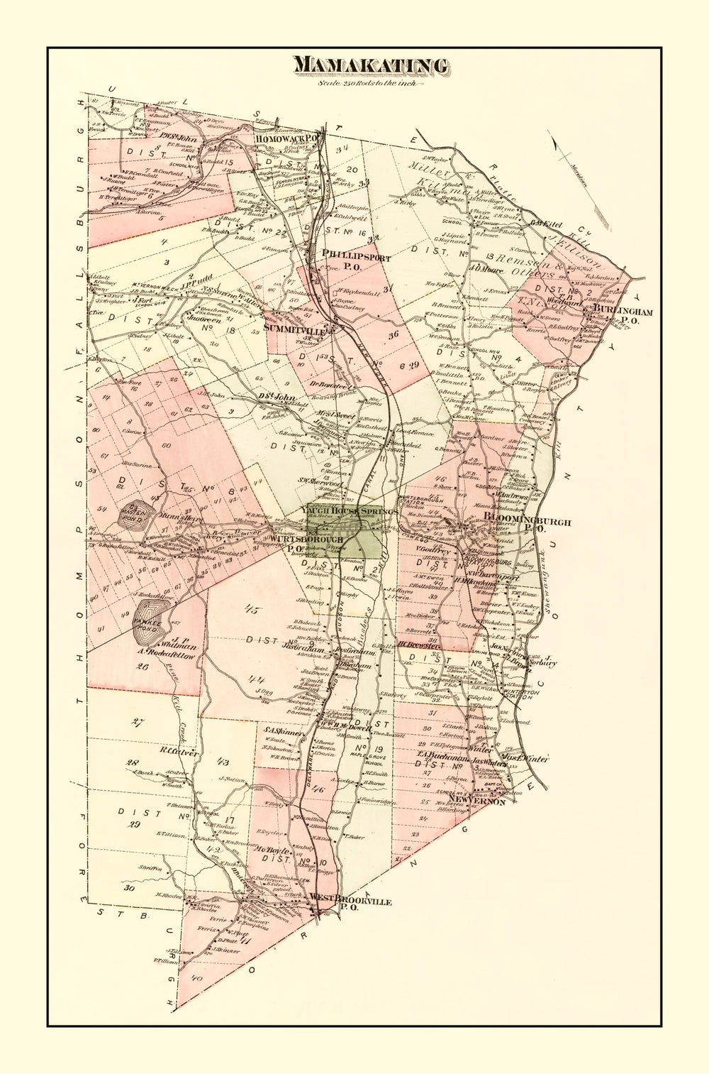 Vintage Map of Mamakating Township, Sullivan County, New York 1875 print style example