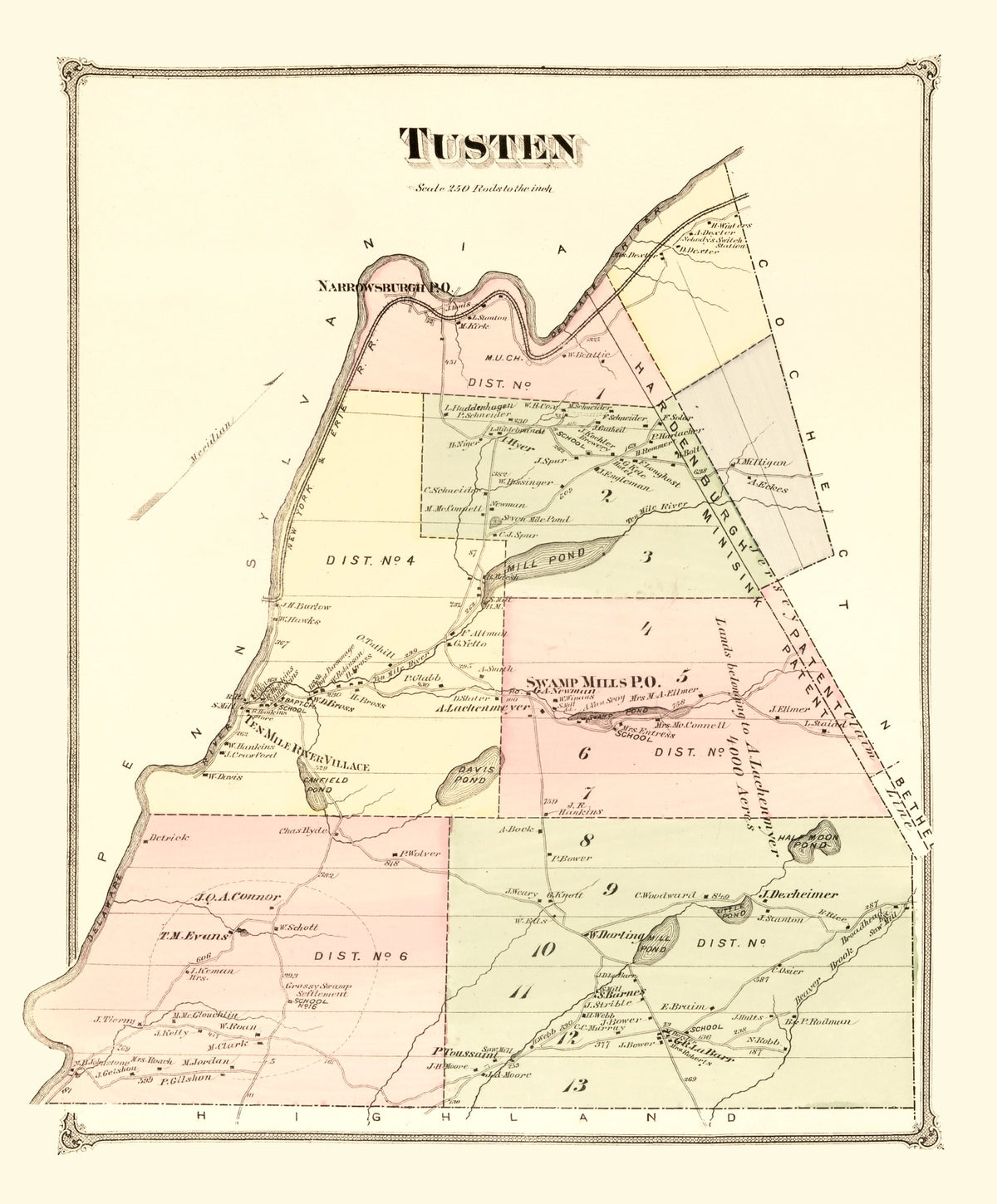 Preview of Vintage Map of Tusten Township, Sullivan County, New York 1875