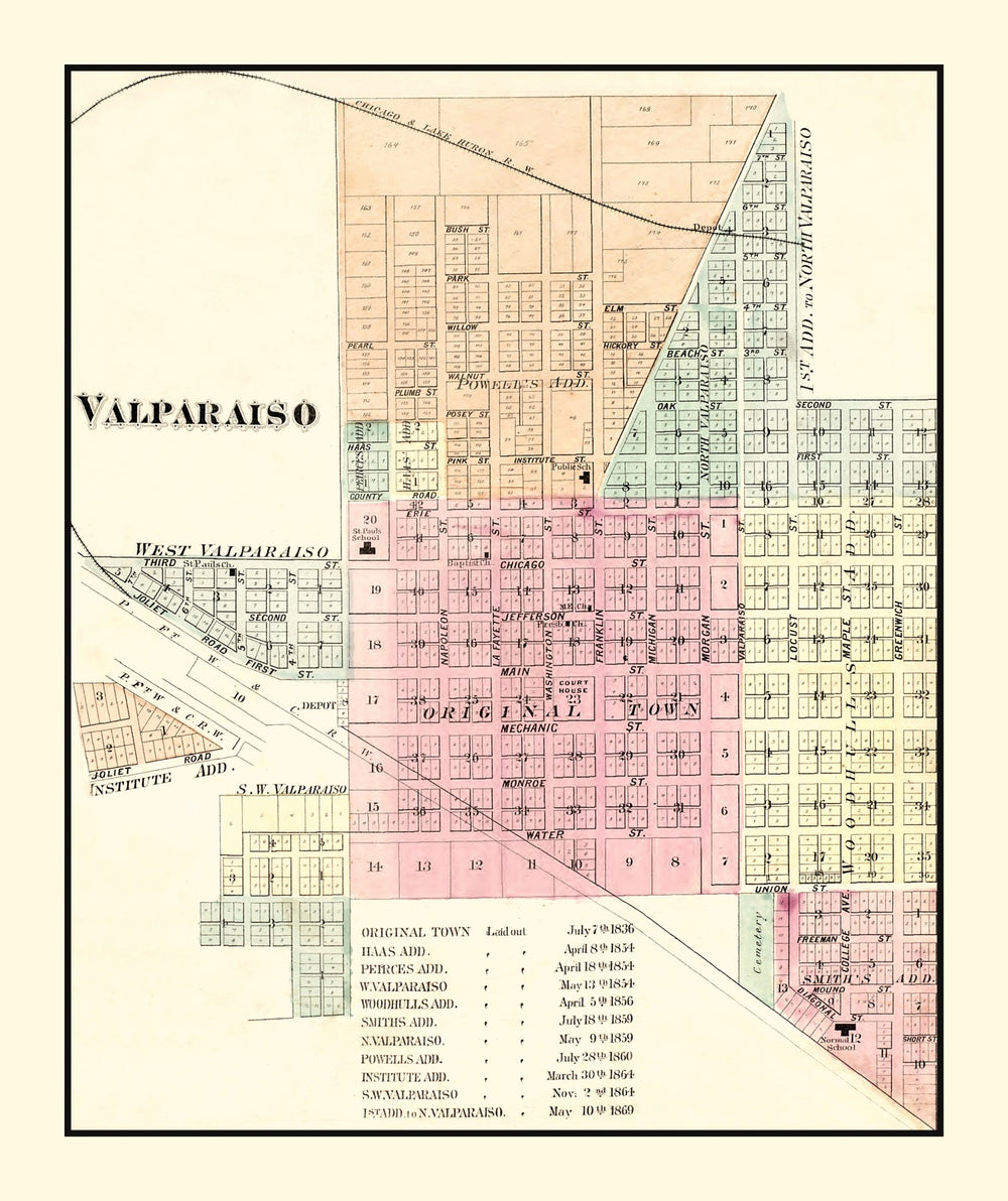 Vintage Map of Valparaiso, Indiana 1876 print style example