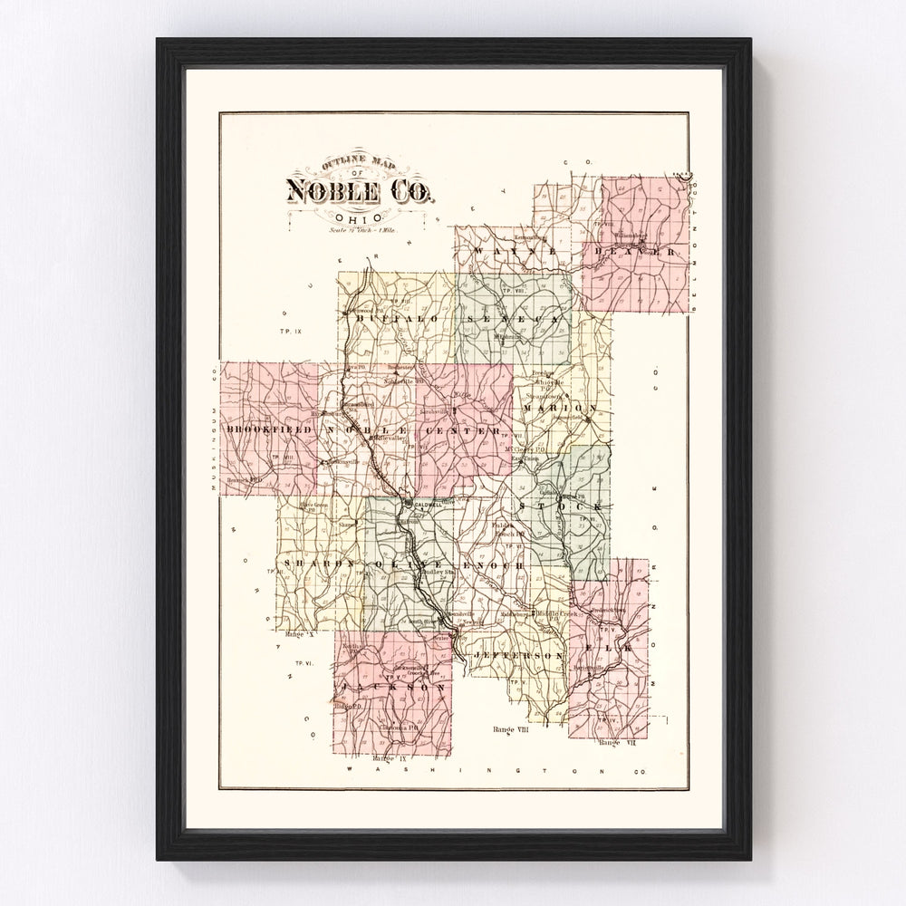 Noble County Vintage Map 1876