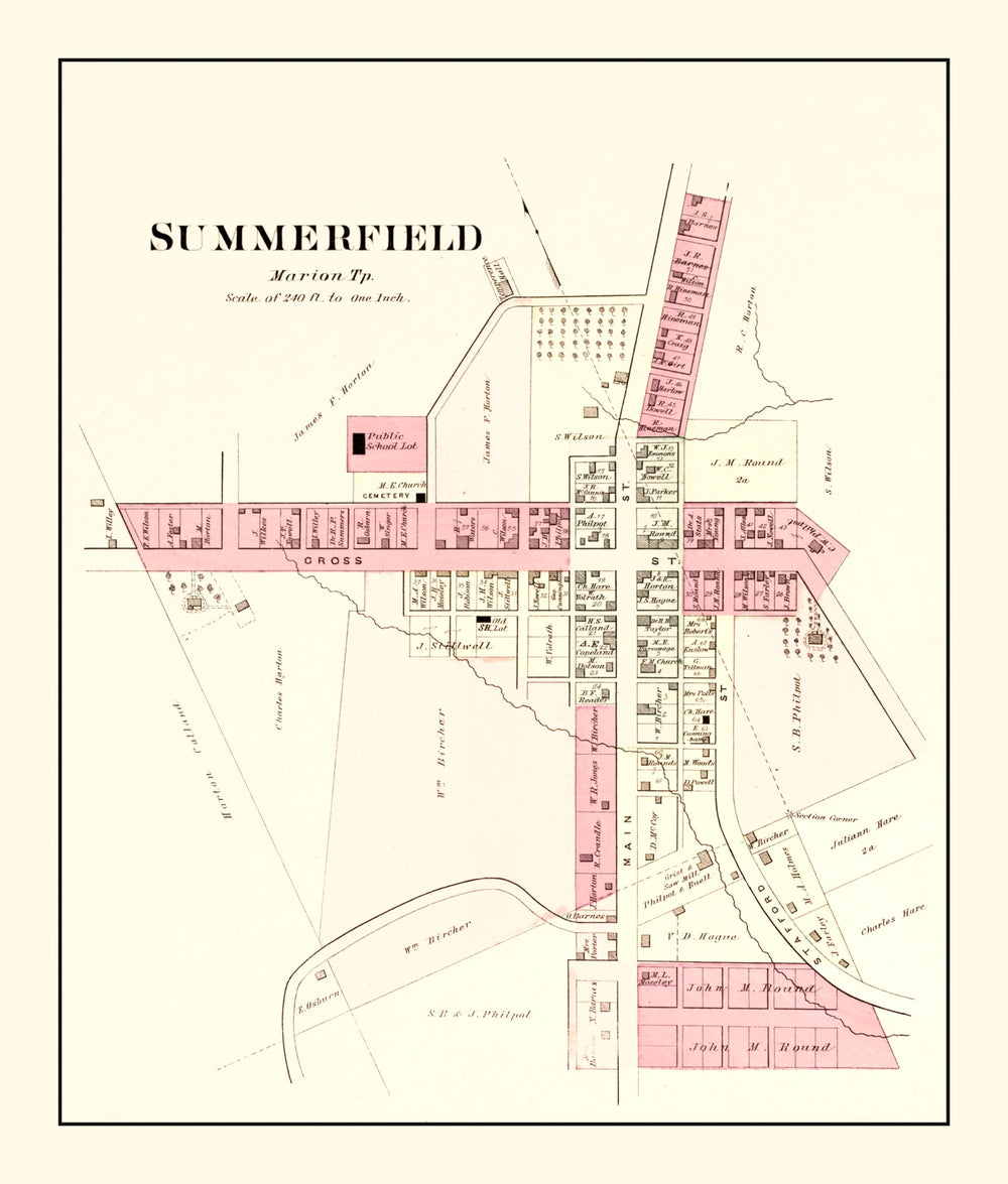 Vintage Map of Summerfield, Ohio 1876 print style example
