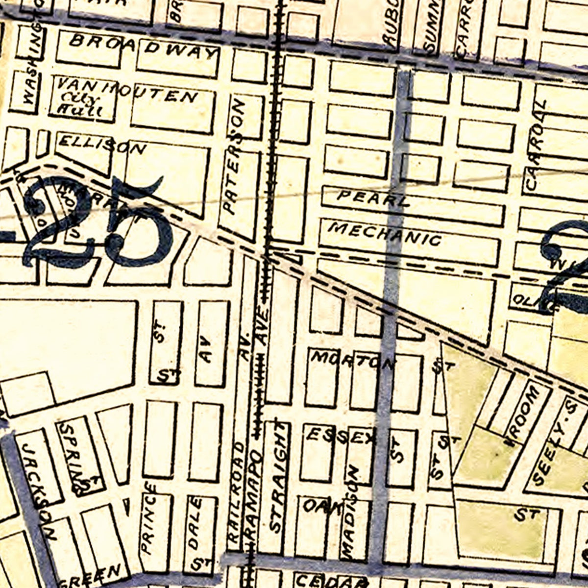 Restored historic details from the 1877 city map of Paterson, New Jersey