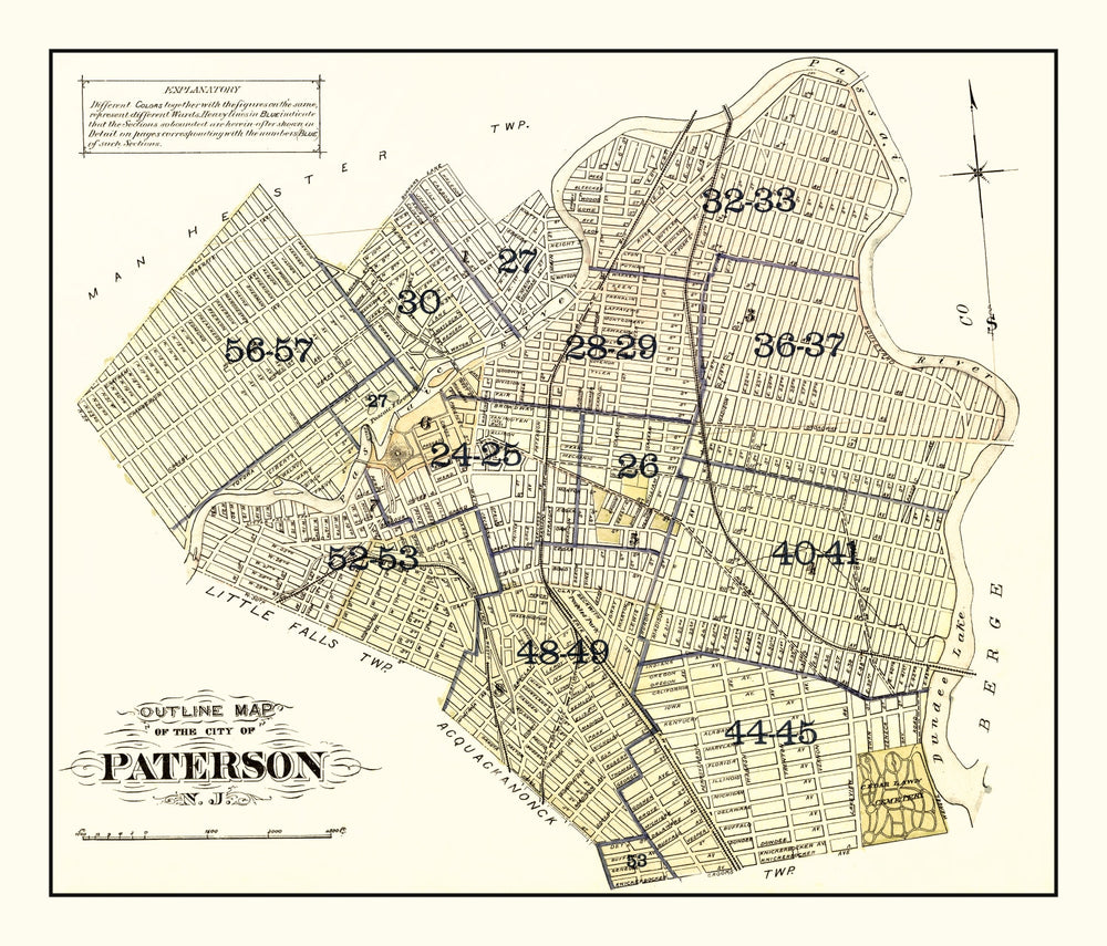 Vintage Map of Paterson, New Jersey 1877 print style example