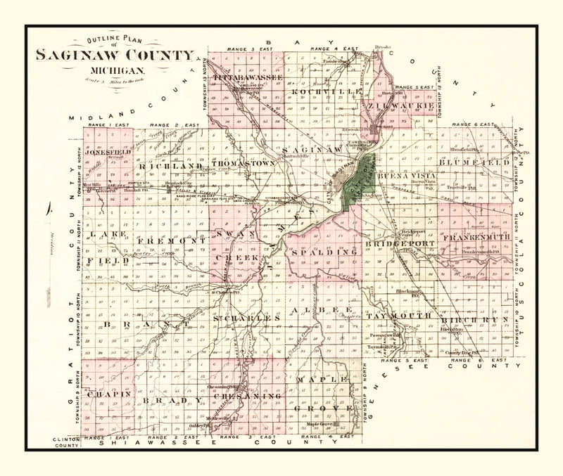 Size comparison using Vintage Map of Saginaw County, Michigan 1877