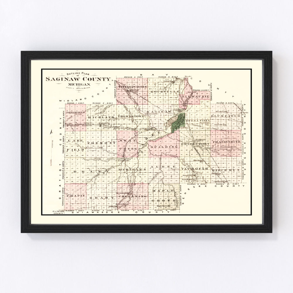 Saginaw County Vintage Map 1877