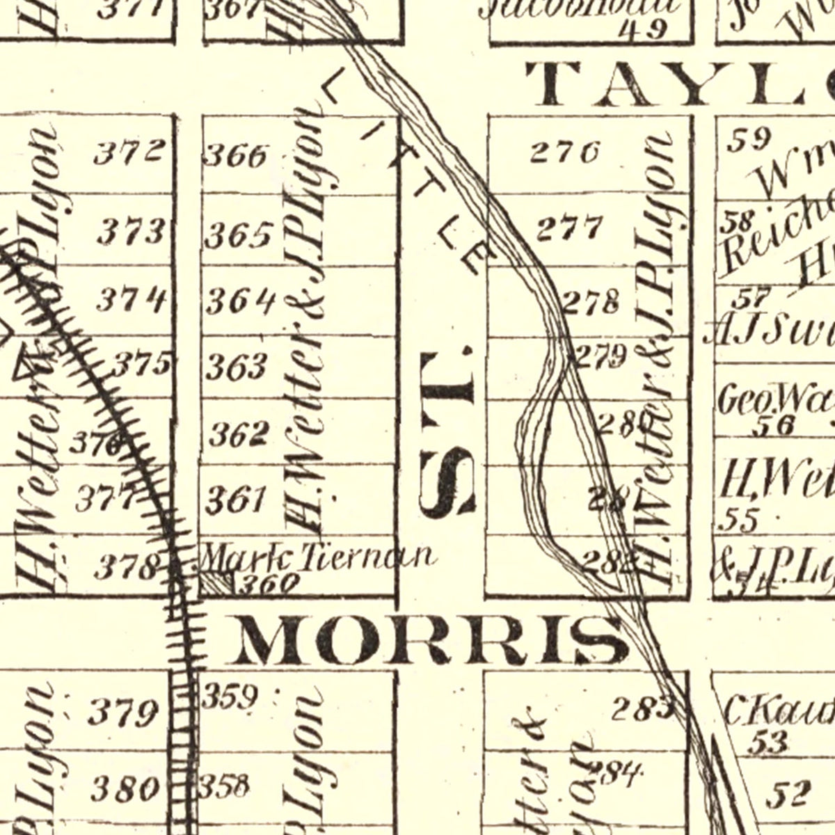 Restored historic details from the 1877 city map of Sligo, Pennsylvania