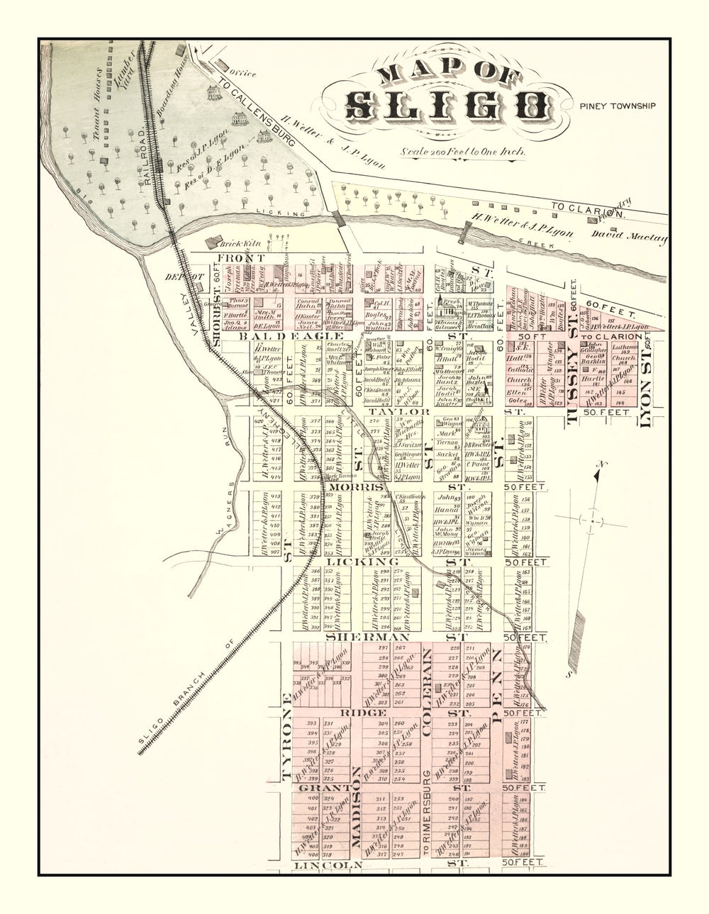 Vintage Map of Sligo, Pennsylvania 1877 print style example
